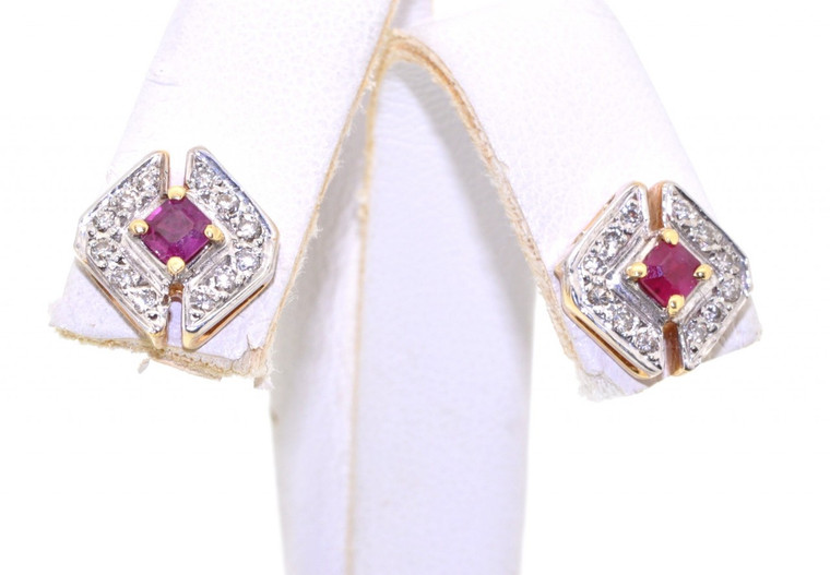 14K Yellow Gold Ruby Diamond Stud Earrings 42000651 | Shin Brothers*