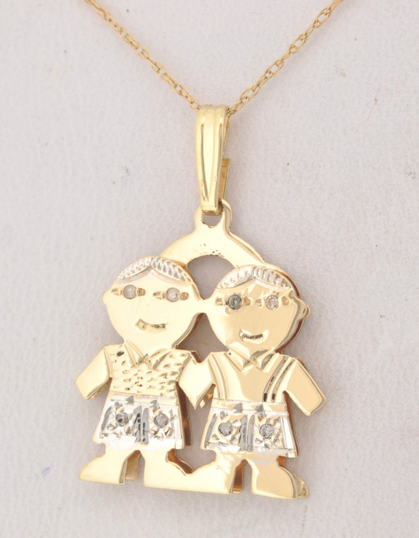 52000775 14K Yellow/White Gold Doll Pendant - Two Boys