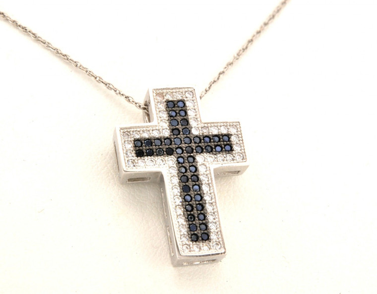 80000487 Sterling Silver Black & White Cz Cross Pendant