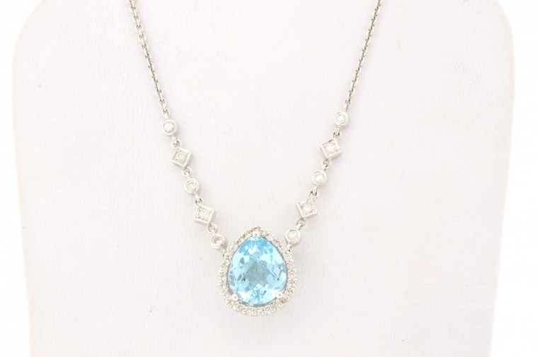 52000673 14K White Gold Blue Topaz/Diamond Necklace