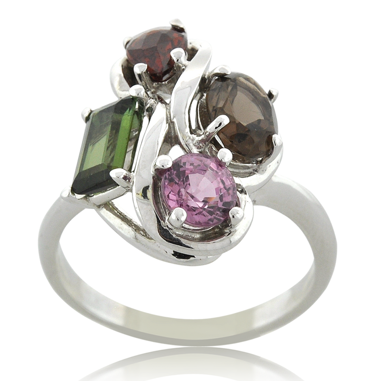 14K White Gold Multi-color stone Ring 12001203  | Shin Brothers* 