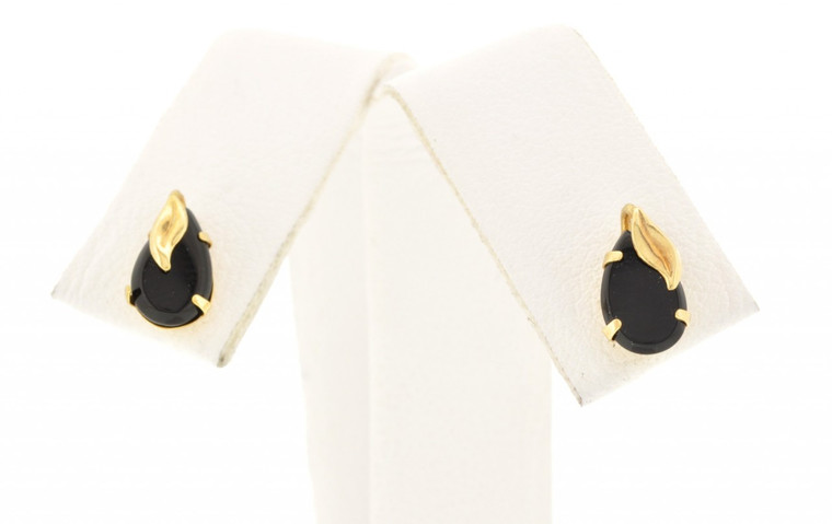 14K Yellow Gold Pear Cut Onyx Stud Earrings 42001546 | Shin Brothers*