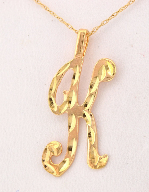 50001754 14K Yellow Gold Diamond Cut K Initial Charm