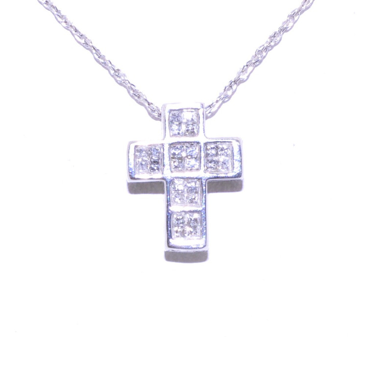 51001232 14K White Gold Diamond Cross Charm