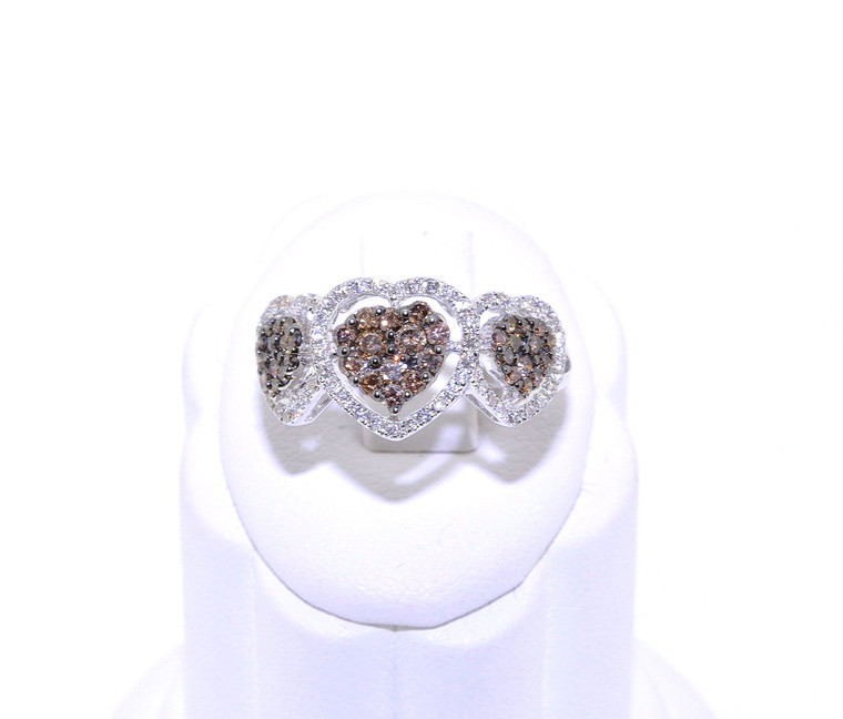 14K White Gold Champagne Diamond Triple Heart Ring 11003087 | Shin Brothers*
