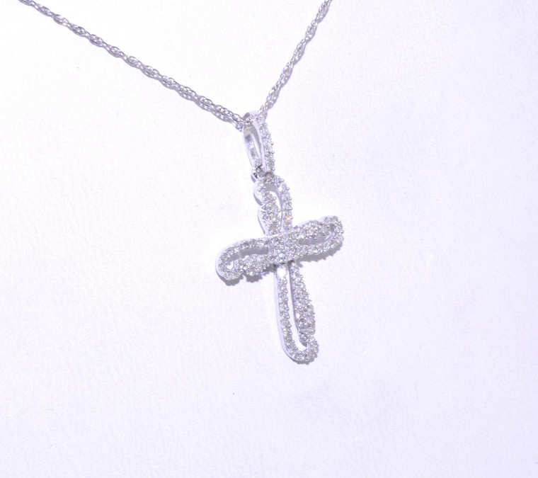 51001342 14k White Gold Stylized Diamond Cross Charm