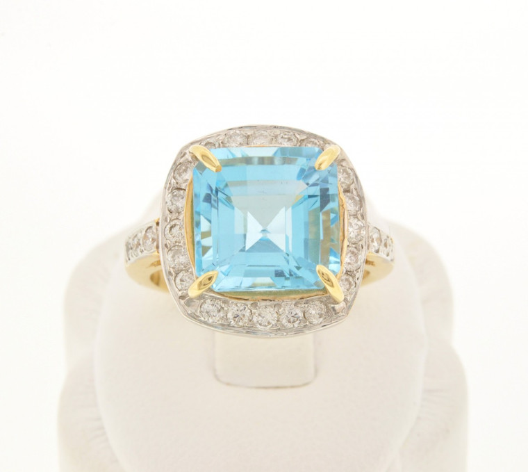  14K Yellow Gold Sky Blue Topaz and Diamond Ring 12001608 | Shin Brothers*