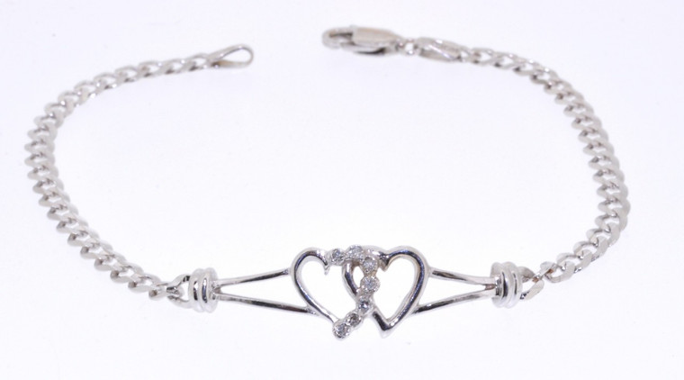 14K White Gold Double Hearts Bracelet with Diamond Accents 21000385 | Shin Brothers*