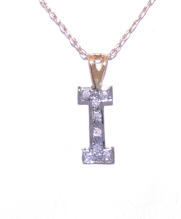 51001286 14K Two Tone Diamond Initial "I" Charm