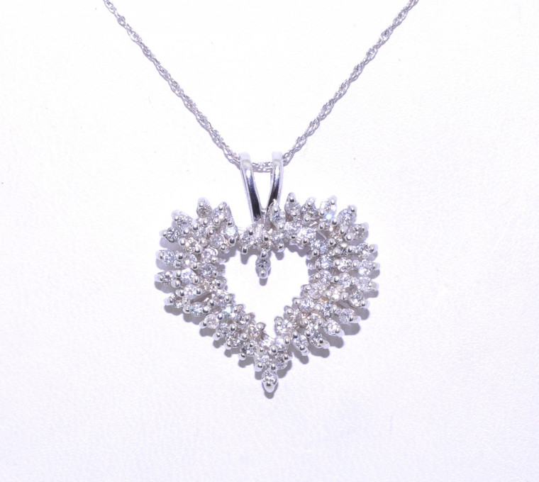 14K White Gold 1.00ct Diamond Heart Pendant 51001304 | Shin Brothers*