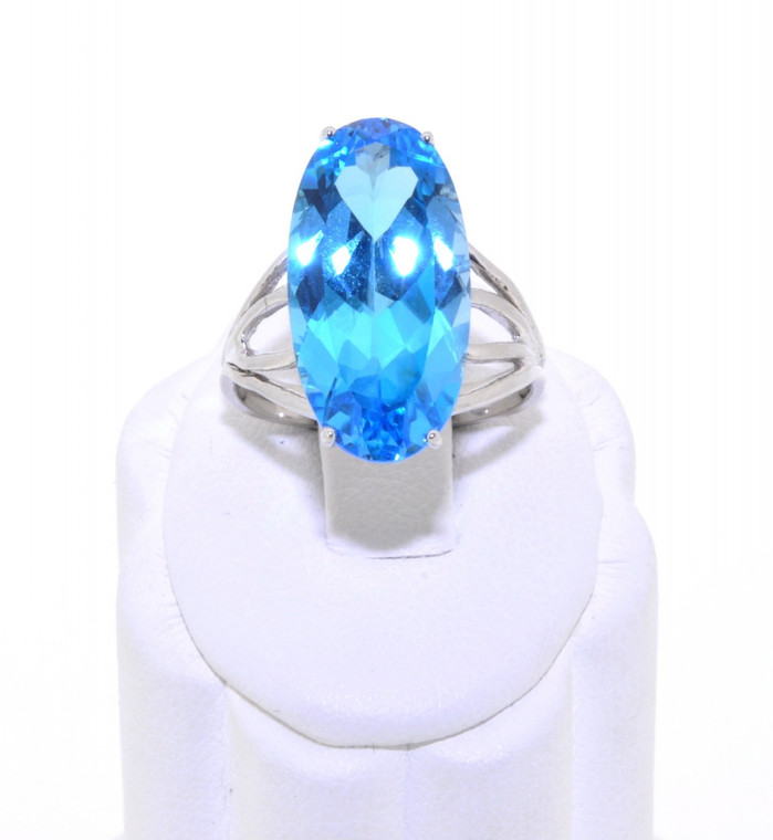 14K White Gold Swiss Blue Topaz/Diamond Ring 12001788  | Shin Brothers*