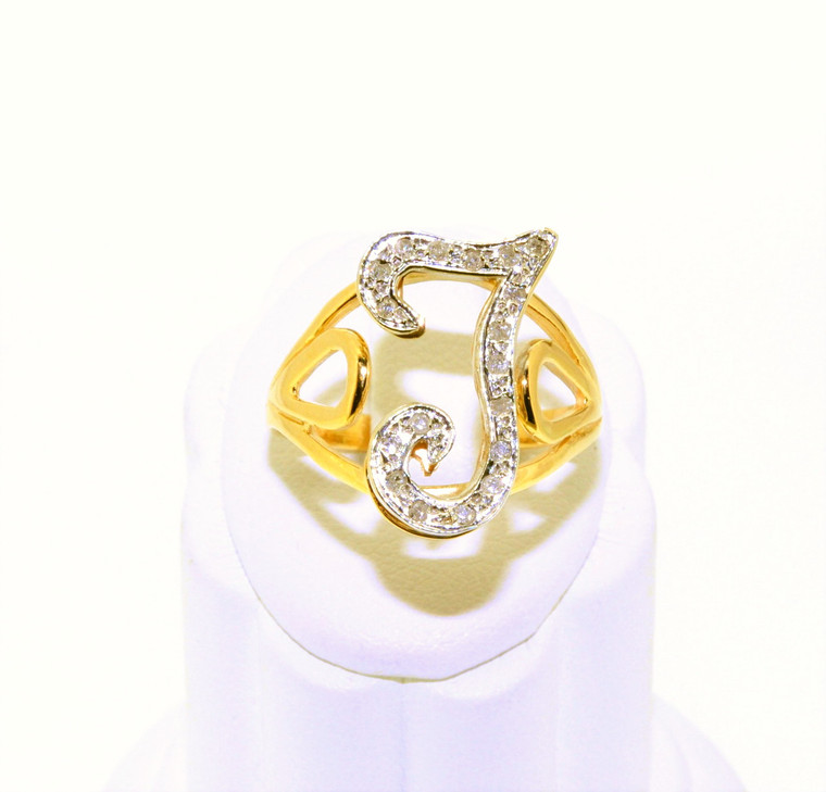 14K Yellow Gold Diamond Initial "T" Size 10  Ring 11003092 | Shin Brothers*