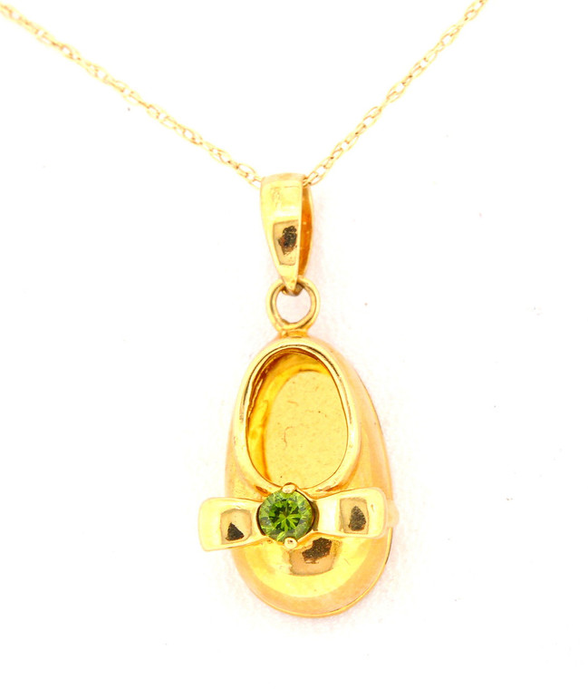 14K Yellow Gold Green Stone Baby Shoe Pendant 52000633