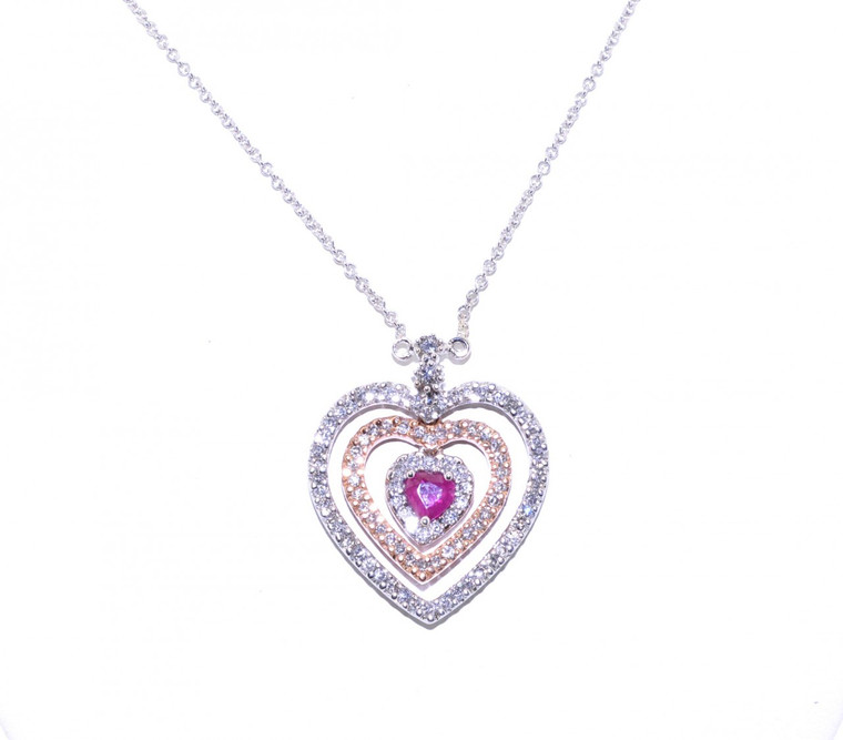 14K Two Tone Gold Ruby/Diamond Heart Necklace 52001176 | Shin Brothers*