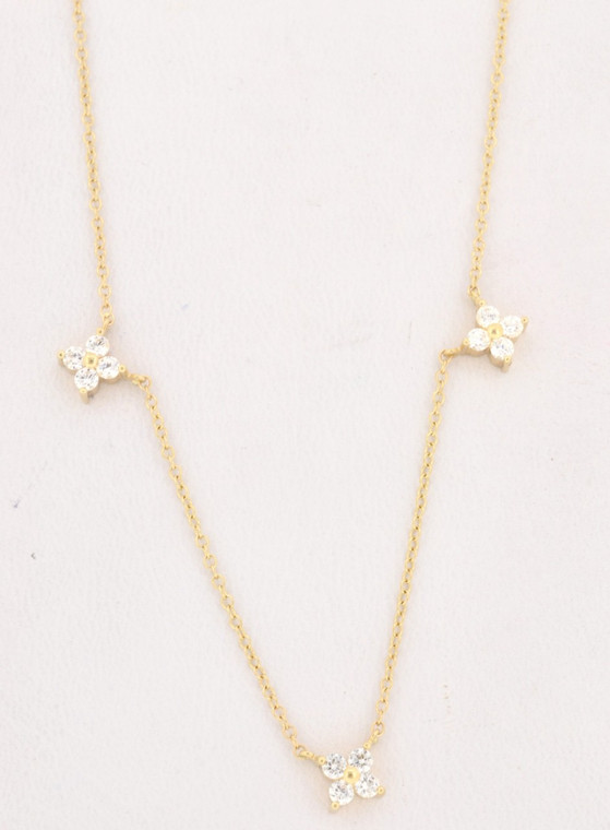 32000281 14K Yellow Gold 16" CZ Flower Necklace