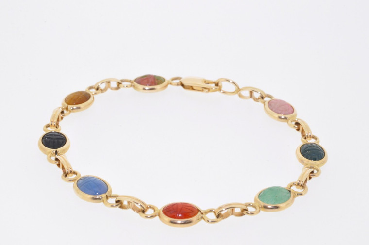 14K Yellow Gold Multicolored Cabochon Stone Bracelet22000432 | Shin Brothers* 