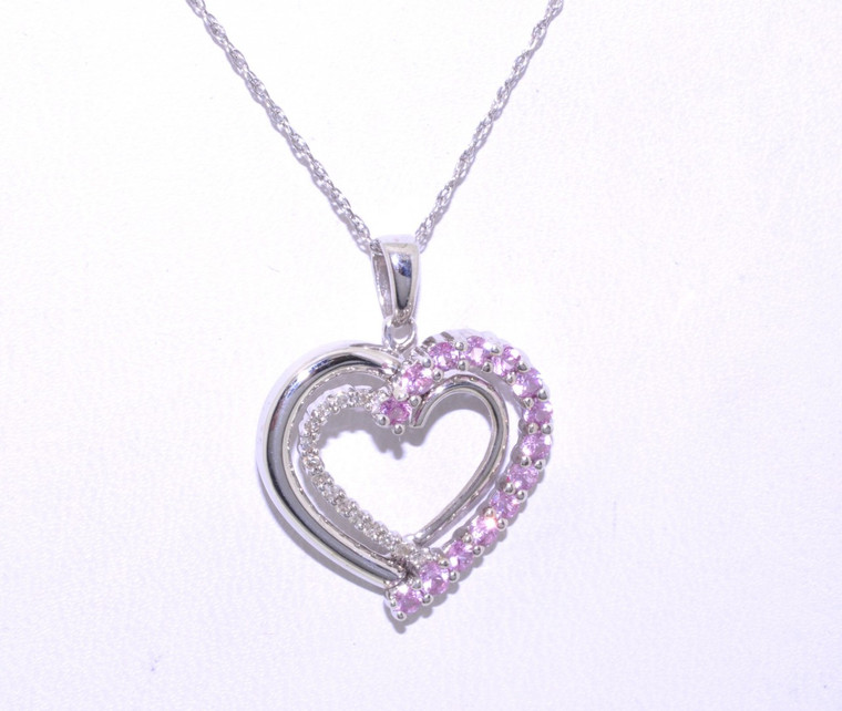 59210002 10K White Gold Pink Cubic Zirconia Diamond Heart Charm