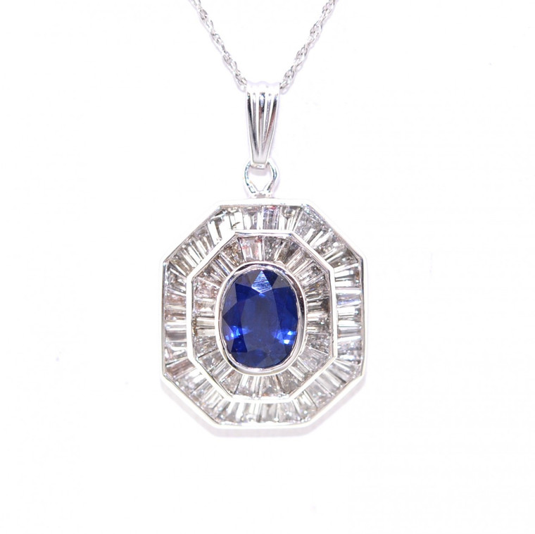 14K White Gold 1.5ct Sapphire 1ct Diamond Pendant 52001180 | Shin Brothers*