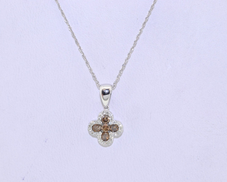 51001268 14K White Gold White/Brown Diamond Flower Charm