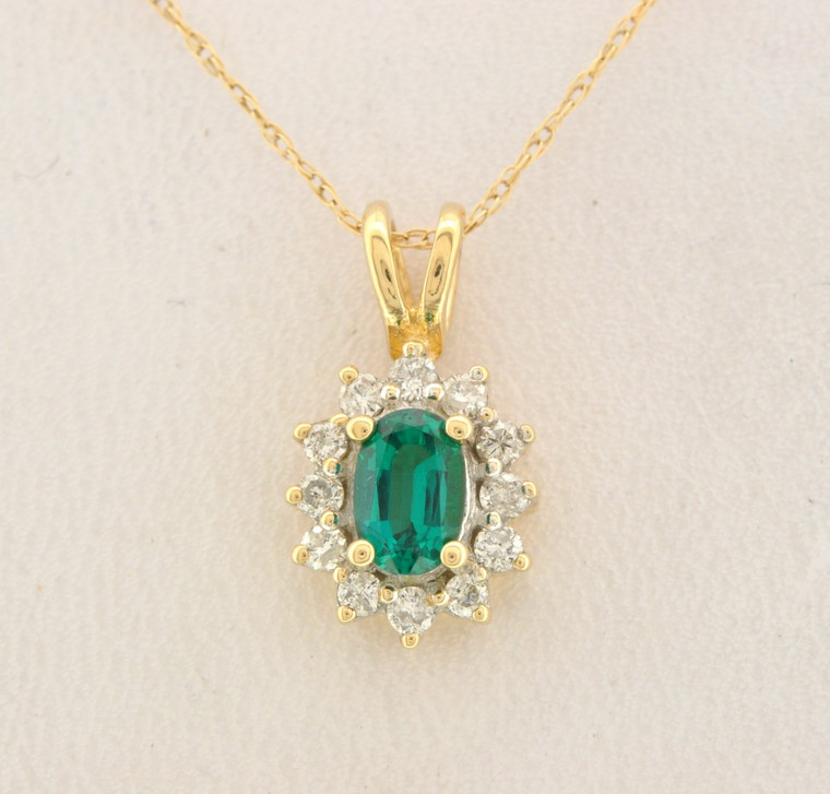 52001210 14K Yellow Gold Diamond/Emerald Pendant