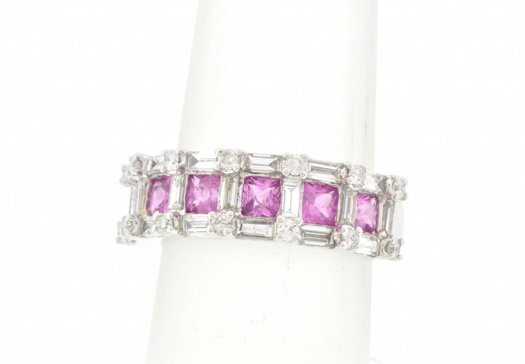 14K White Gold Pink Sapphire / Diamond Ring 12000503 | Shin Brothers*