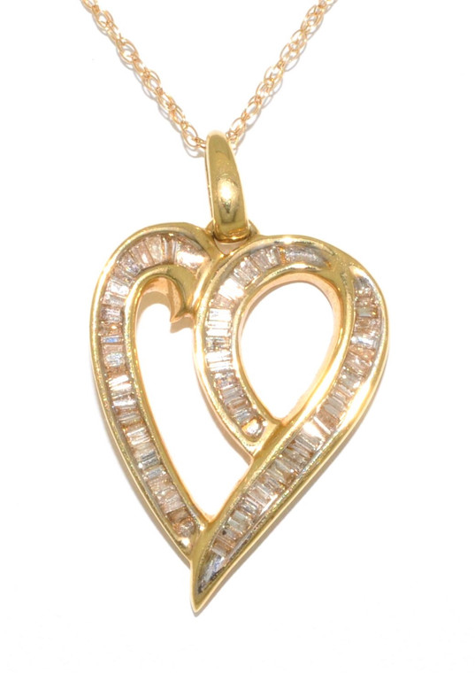 14K Yellow Gold Baguette Diamond Heart Pendant 51000173 | Shin Brothers*