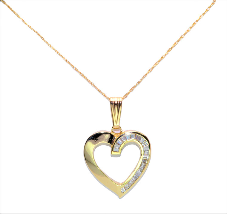 14K Yellow Gold Baguette Diamond Heart Pendant 51000865 | Shin Brothers*