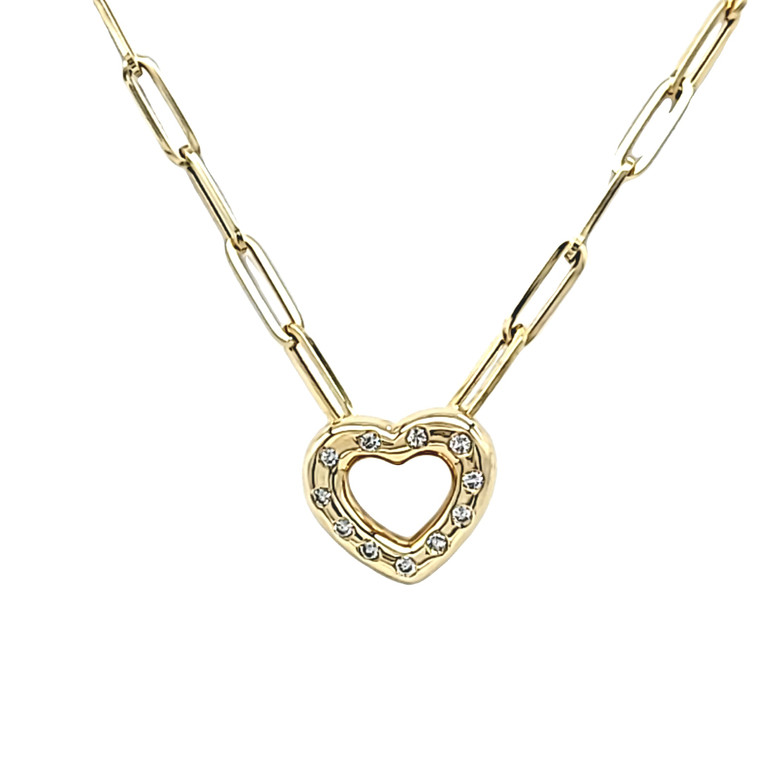 14K Yellow Gold Diamond Heart Charm With Paperclip Link Chain 51000915 | Shin Brothers*