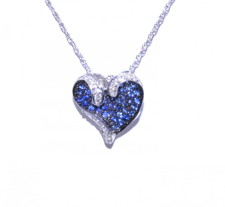 14K White Gold 0.27ct Sapphire & Diamond Pavé Set Heart Charm 52000722 | Shin Brothers*