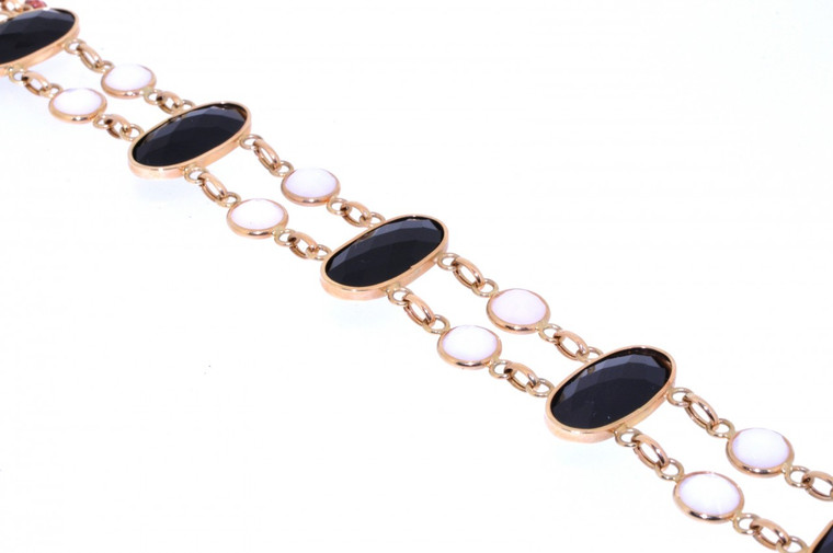 14K Yellow Gold 8" Onyx Agate Double Chain Bracelet 22000462 | Shin Brothers*
