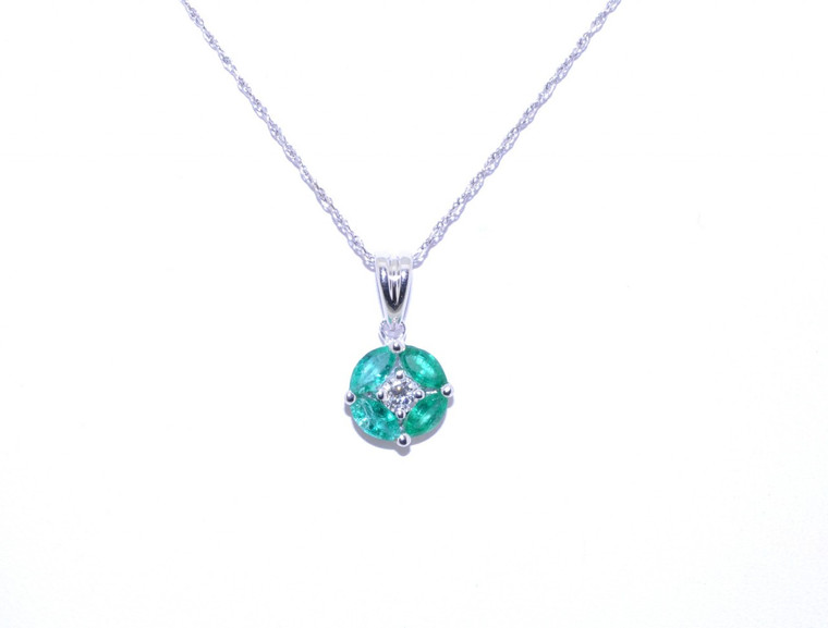 52000655 14K White Gold Emerald/Diamond Pendant