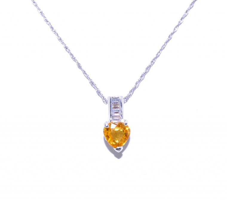 52000622 14K White Gold Yellow Sapphire/Diamond Heart Pendant