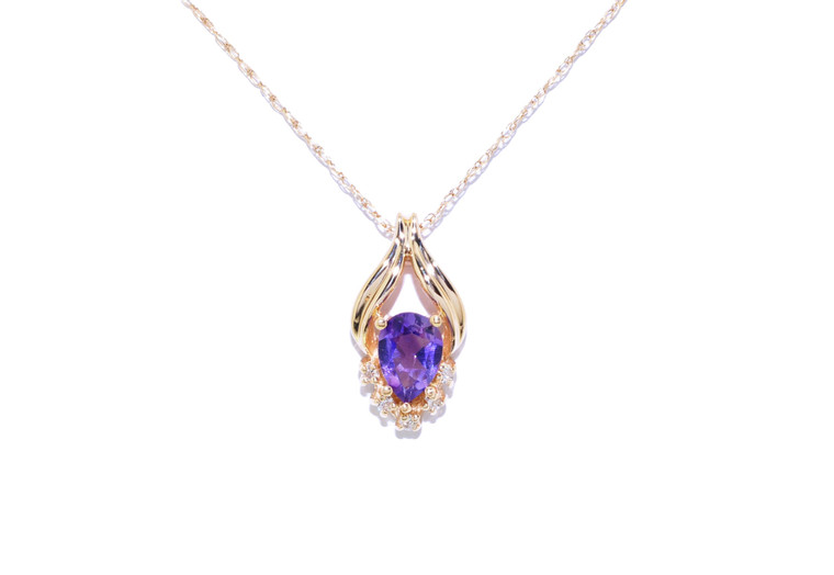 14K Yellow Gold Pear Cut Amethyst with Diamond Accents Charm 52000968 | Shin Brothers*