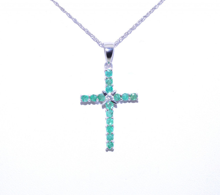52000694 14K White Gold Emerald/Diamond Cross Pendant