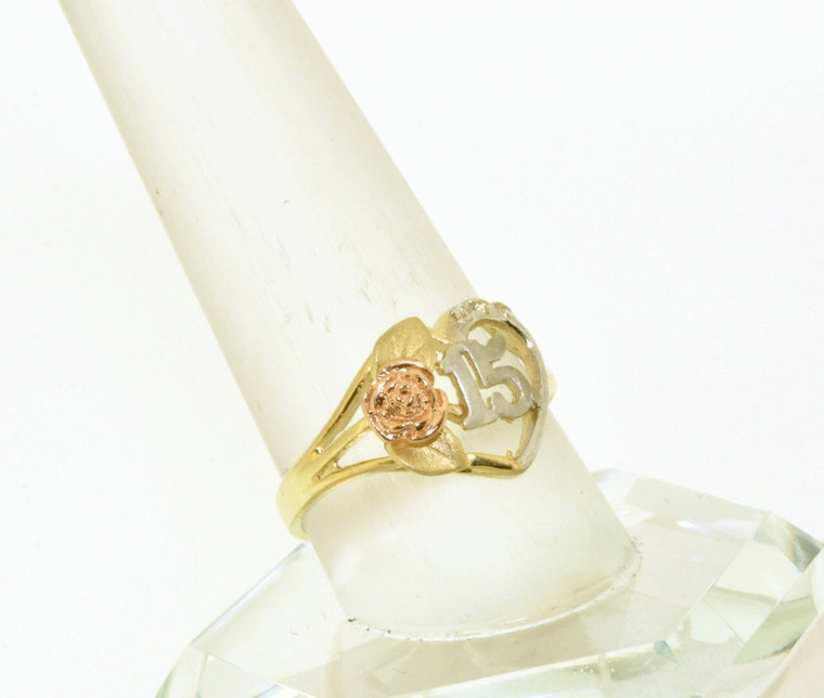 10K Tricolor Gold Quinceañera "15" Heart Ring 19000105 | Shin Brothers*