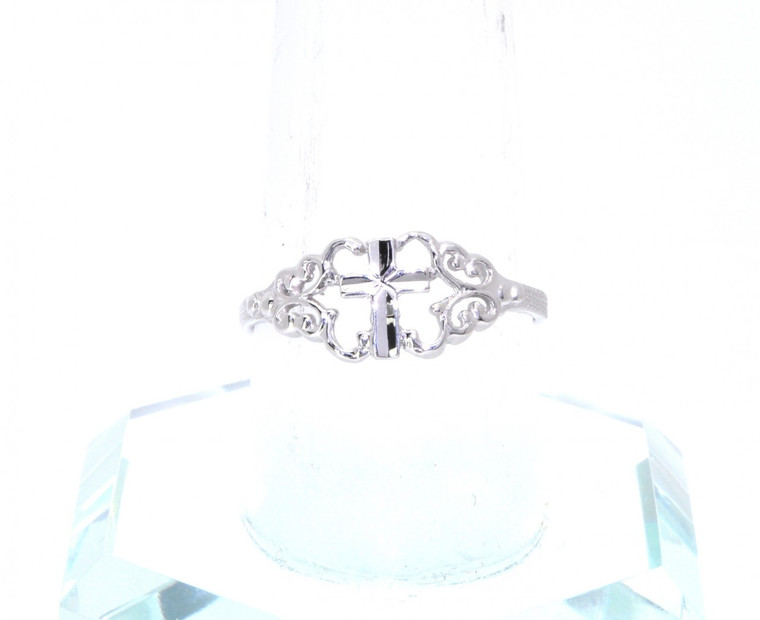 14K White Gold  Filigree Cross Ring 10016274 By Shin Brothers Jewelers *