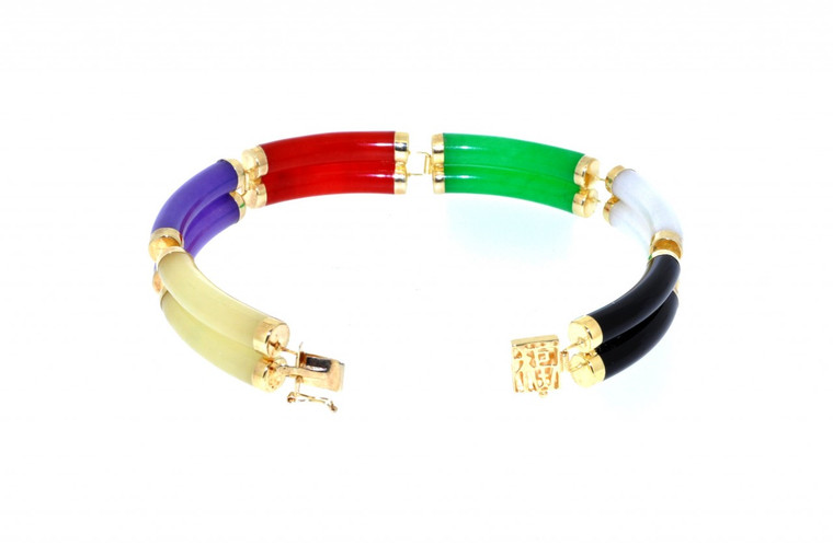 14K Yellow Gold 7" Multicolored Jade Double Bracelet 22000469 | Shin Brothers*