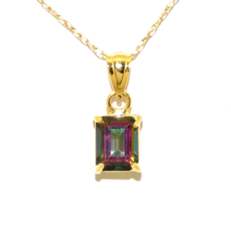 14K Yellow Gold 1.50ct Emerald-Cut Mystic Topaz Pendant 52001261 | Shin Brothers* 