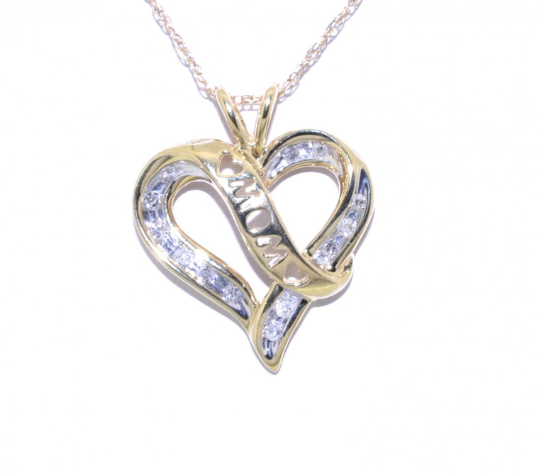 59000109 10K Yellow Gold 0.20ct Diamond Mom Heart Pendant