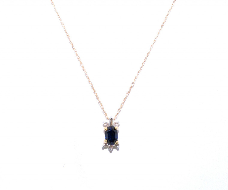 52000519 14K Yellow Gold 20" 0.10ct Diamond and 0.60ct Sapphire Pendant Necklace