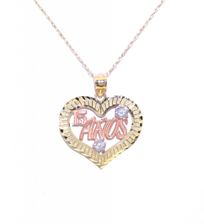 14K Tricolor Gold 15 Anos Heart Pendant 50002358 | Shin Brothers*
