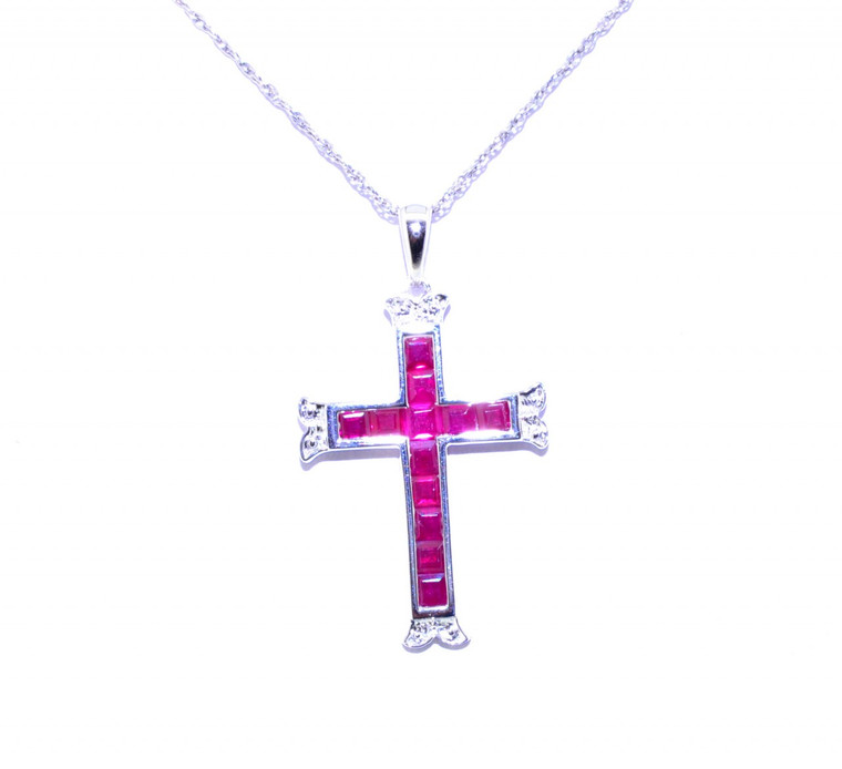 52000393 14K White Gold Ruby Cross