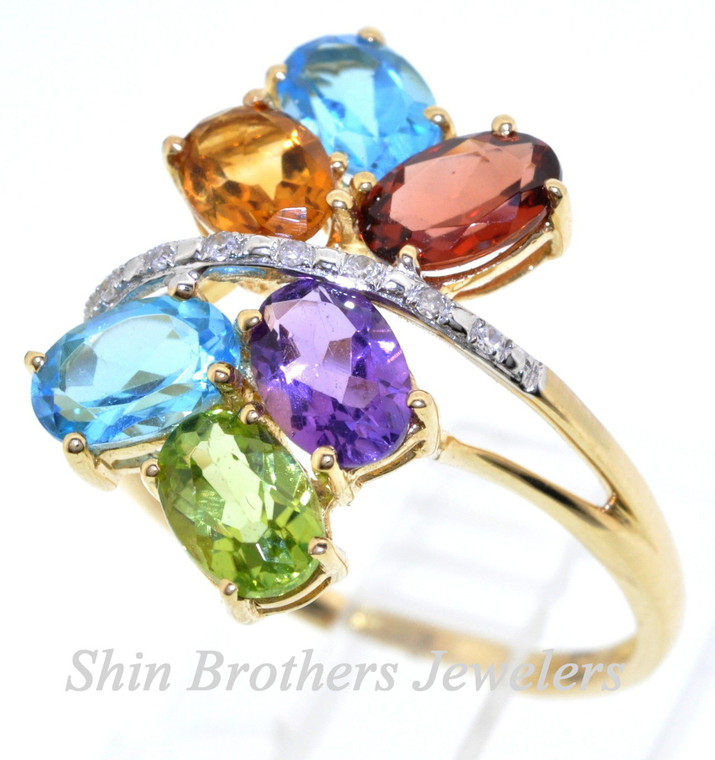14K Yellow Gold Multicolor Gem and Diamond Ring 12001967  | Shin Brothers* 