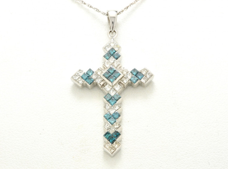 51001459 14K White Gold Blue/White Diamond Cross Charm