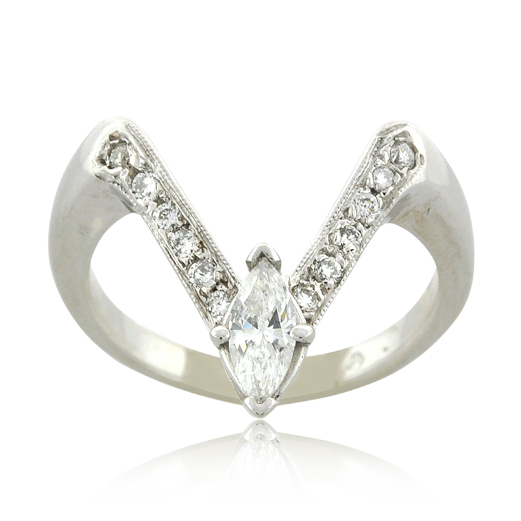 14K White Gold Diamond  Chevron Ring 11003355  | Shin Brothers* 