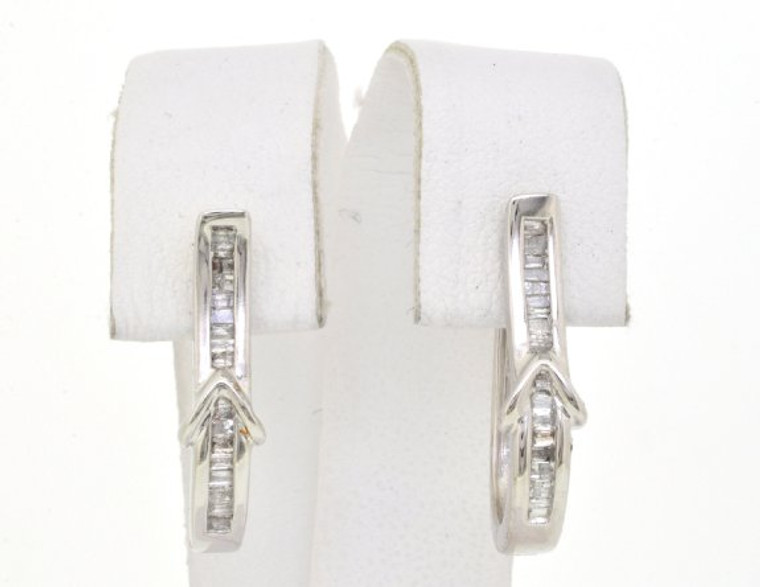 41060319 14K White Gold Diamond Huggies w/ Latch Back