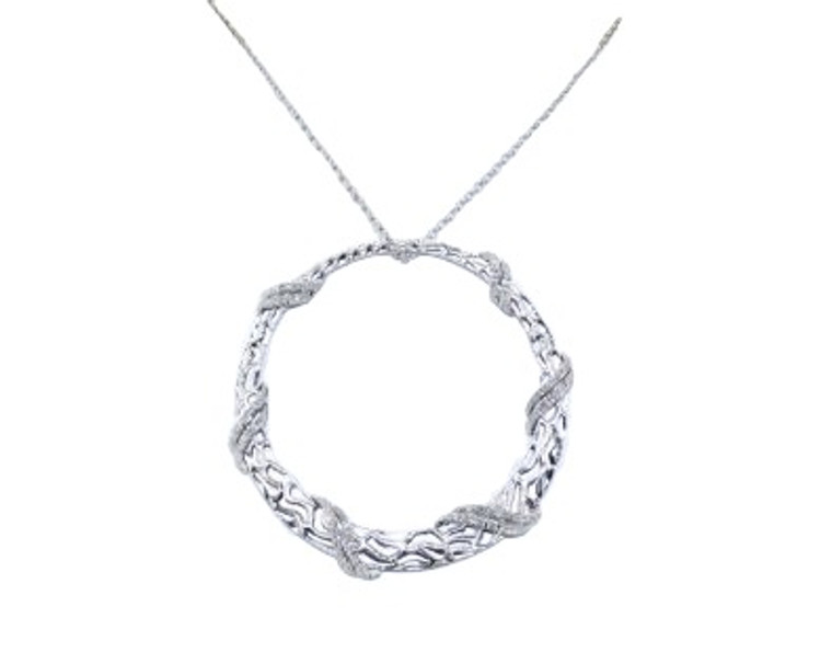 18K White Gold Diamond Fancy Circle Pendant with 18" Chain 31000336  | Shin Brothers * 