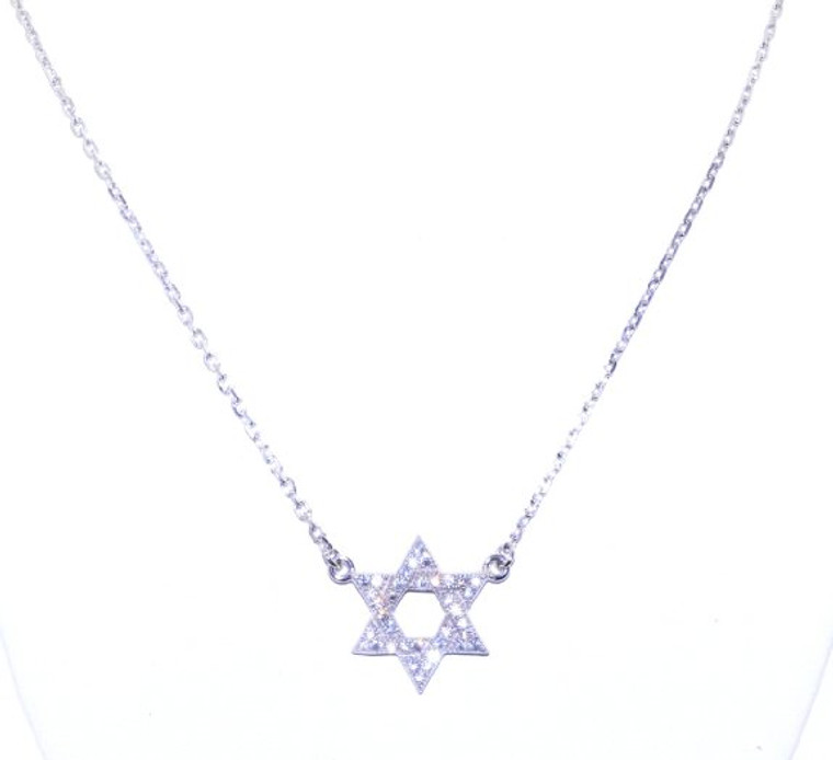 83010380 Silver CZ Star Of David Charm with 19" Chain