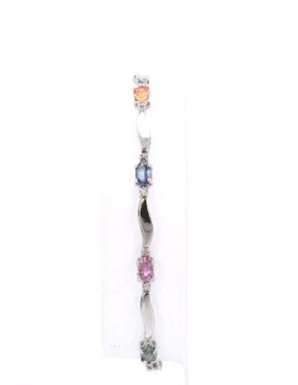 14K White Gold Multi-Colored Sapphire & Diamond Bracelet 22000499 | Shin Brothers* 