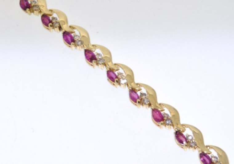 22000086 14K Yellow Gold Diamond/Ruby Bracelet